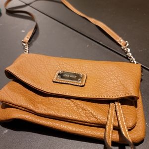 Nine West Tan Brown Faux Leather Small Wristlet Clutch Zipper Magnetic Snap